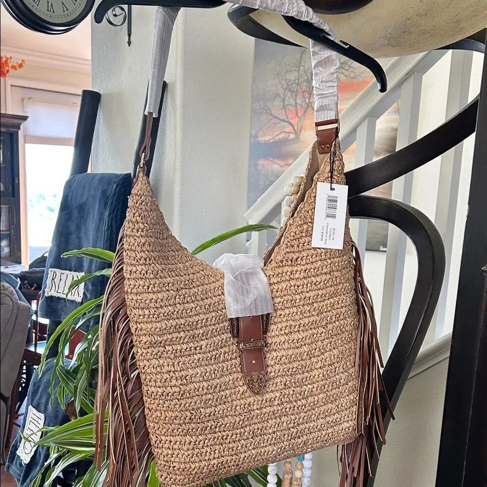 Steve Madden Brown Woven Fringe Shoulder Bag